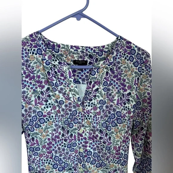 Talbots Floral Long Sleeve Dress - Purple and Green - Picture 2 of 8
